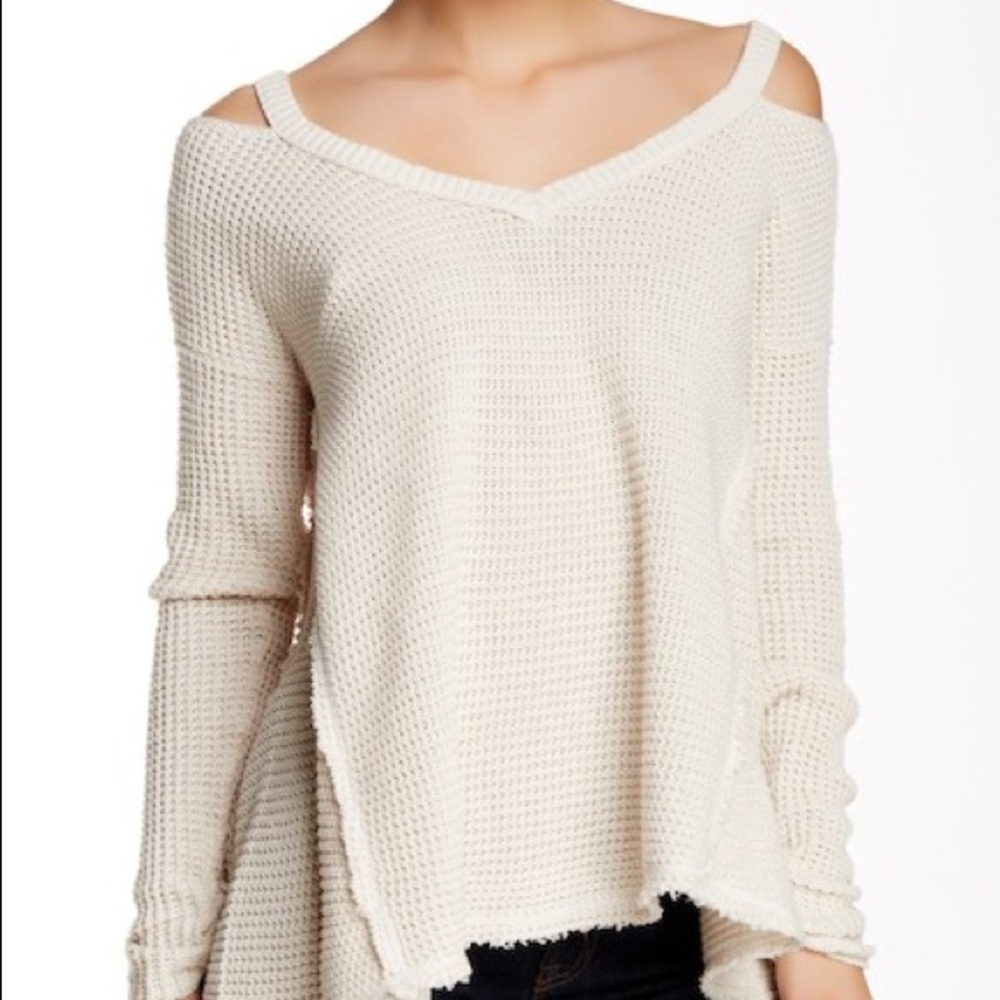 Free People Moonshine VNeck Sweater Cream Size S - Picture 1 of 5